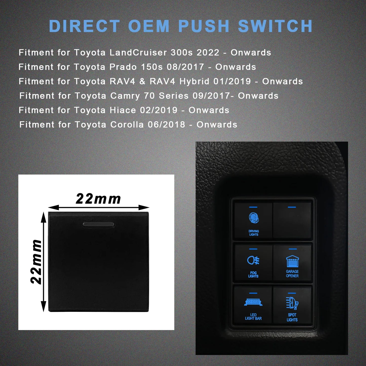 Blank Push Button Switch Backlight Momentary or Latching ON OFF for Toyota Camry V70 Corolla LandCruiser Prado150 RAV4 Hiace