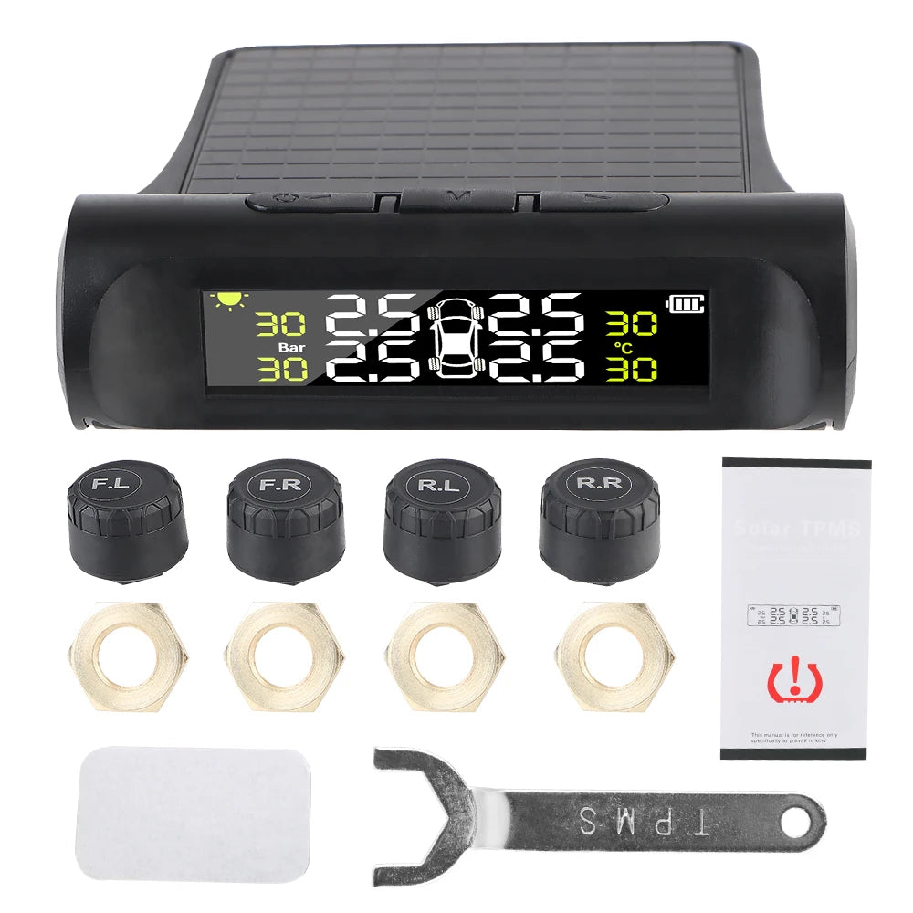 Tire Pressure Monitoring System Temperature Warning Fuel Save With 4 External Sensors Solar TPMS Car Tyre Pressure Monitor