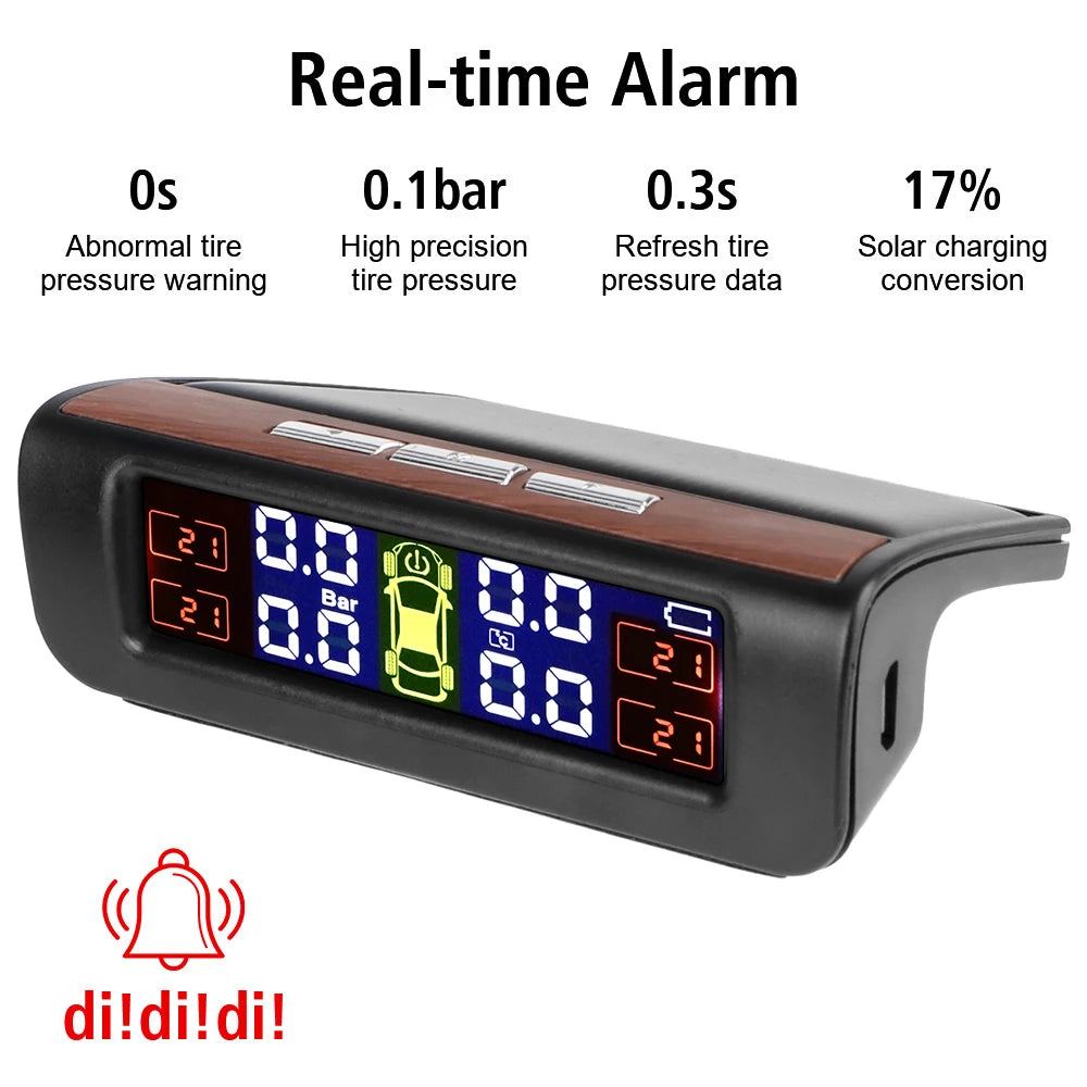 Tire Pressure Monitoring System Temperature Warning Fuel Save With 4 External Sensors Solar TPMS Car Tyre Pressure Monitor