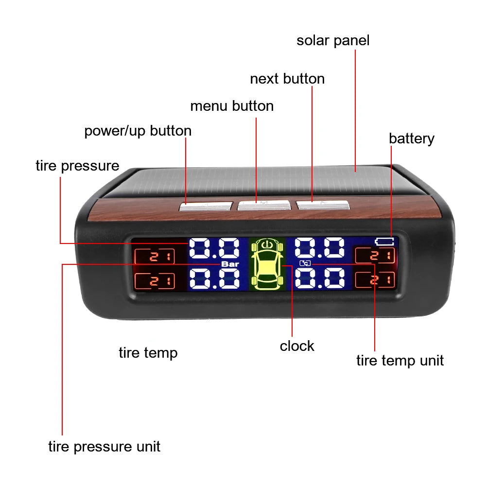Tire Pressure Monitoring System Temperature Warning Fuel Save With 4 External Sensors Solar TPMS Car Tyre Pressure Monitor