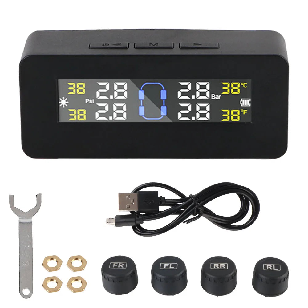 Tire Pressure Monitoring System Temperature Warning Fuel Save With 4 External Sensors Solar TPMS Car Tyre Pressure Monitor