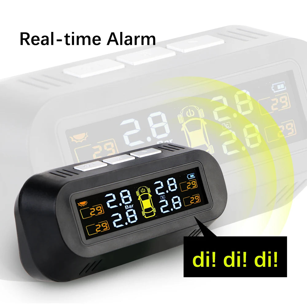 Tire Pressure Monitoring System Temperature Warning Fuel Save With 4 External Sensors Solar TPMS Car Tyre Pressure Monitor