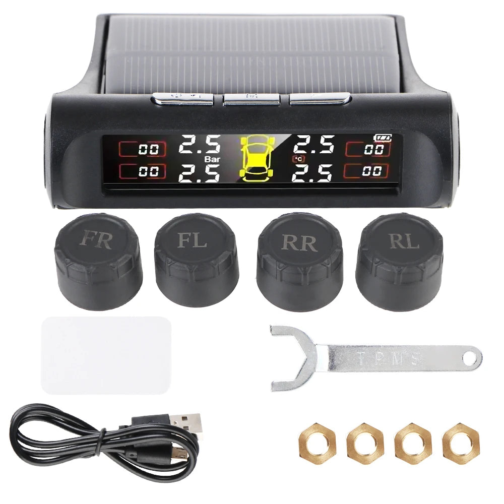 Tire Pressure Monitoring System Temperature Warning Fuel Save With 4 External Sensors Solar TPMS Car Tyre Pressure Monitor