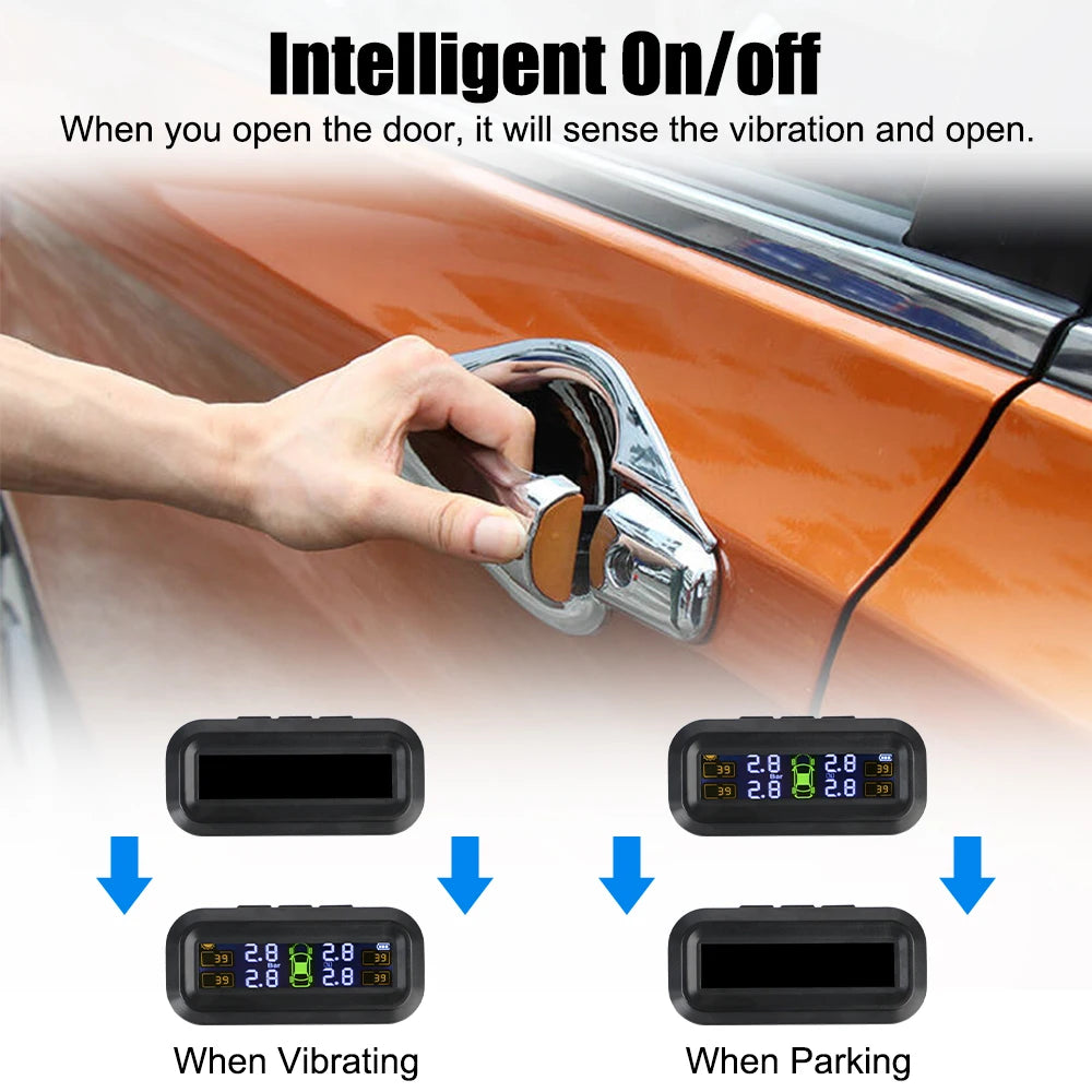 Tire Pressure Monitoring System Temperature Warning Fuel Save With 4 External Sensors Solar TPMS Car Tyre Pressure Monitor