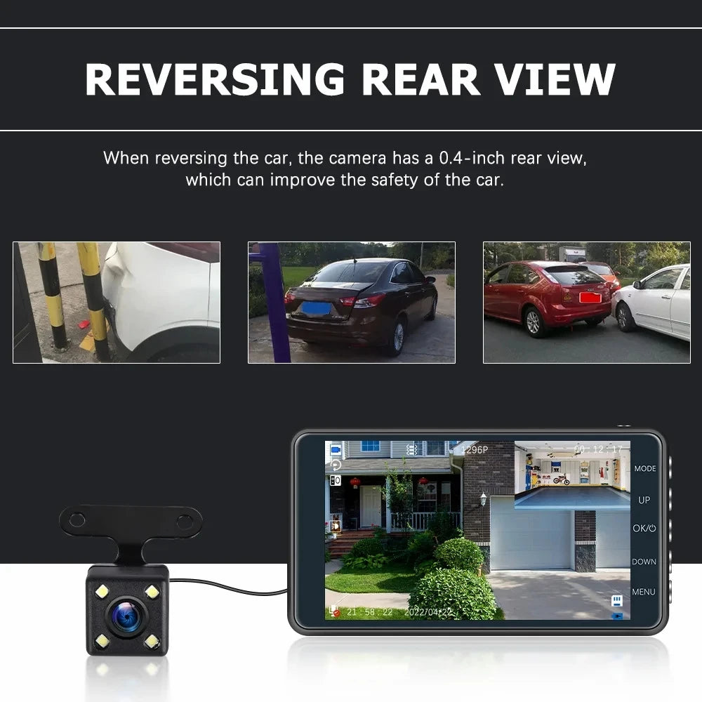 4inch Dash Cam Aluminium Alloy Full HD 1080P Night Vision Front Rear View Loop Recording Dashboard Car DVR 2Lens Black Box