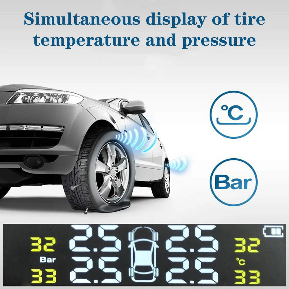 Tire Pressure Monitoring System Temperature Warning Fuel Save With 4 External Sensors Solar TPMS Car Tyre Pressure Monitor