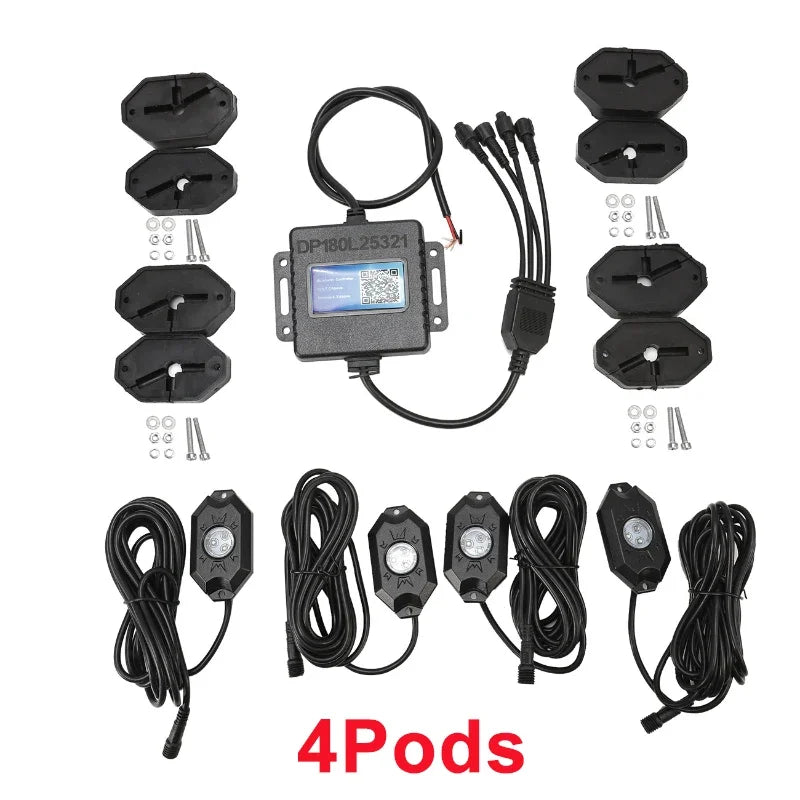 4/8/12 In 1 RGB LED Rock Lights Car Chassis Neon Decorative Light for Cars Off Road Truck (App Remote Control) Car Lights