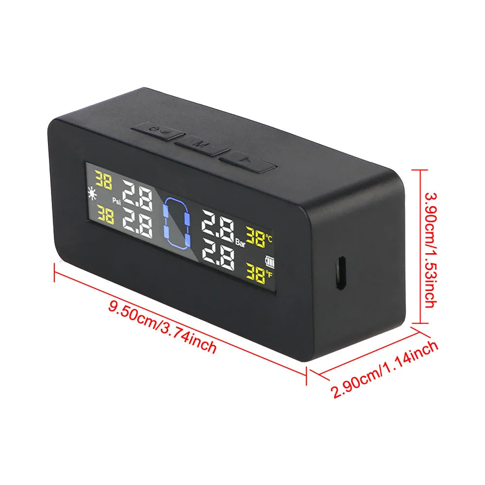 Tire Pressure Monitoring System Temperature Warning Fuel Save With 4 External Sensors Solar TPMS Car Tyre Pressure Monitor