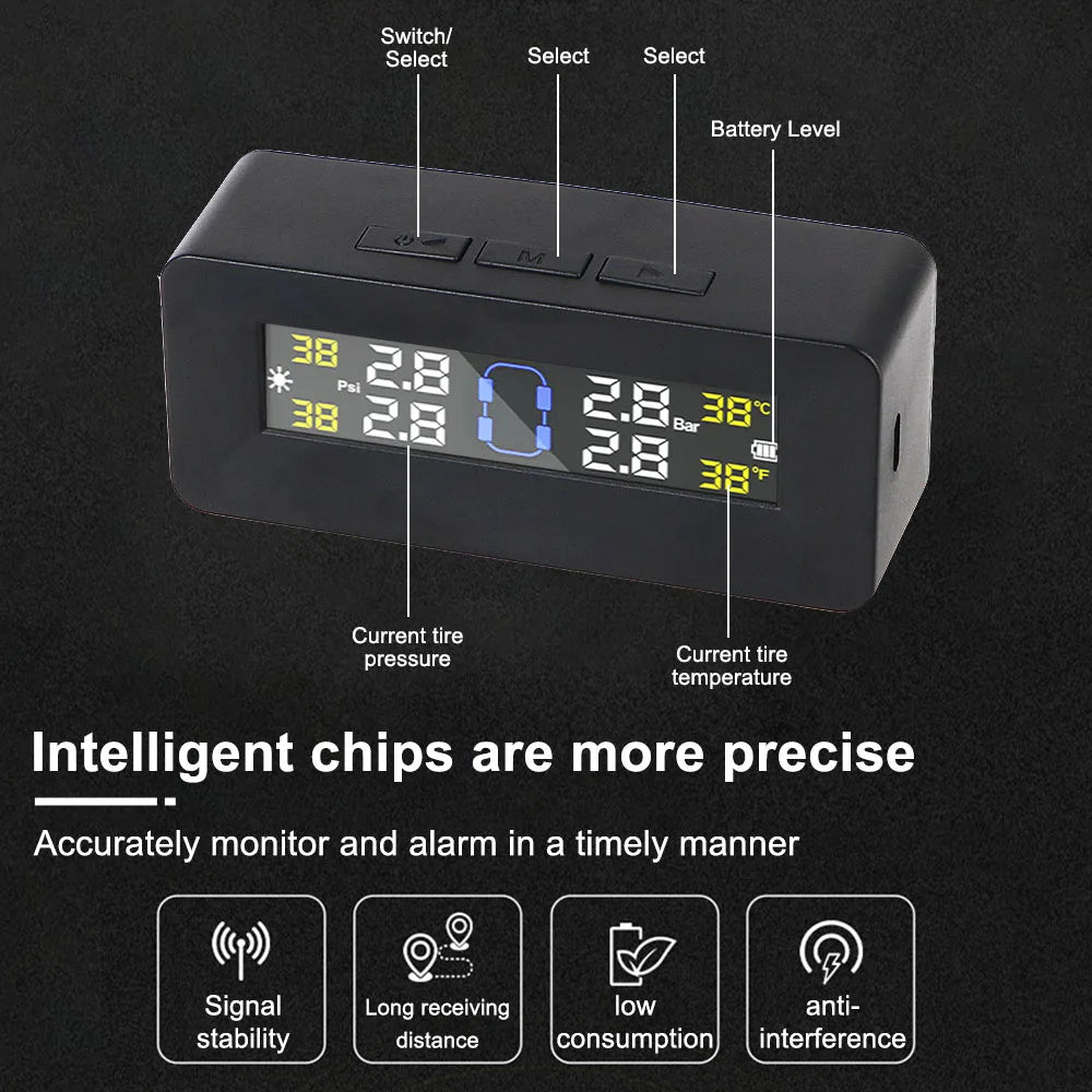 Tire Pressure Monitoring System Temperature Warning Fuel Save With 4 External Sensors Solar TPMS Car Tyre Pressure Monitor