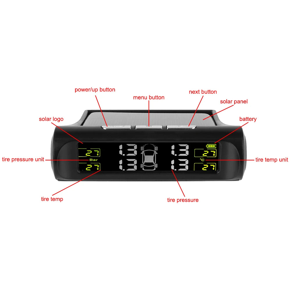 Tire Pressure Monitoring System Temperature Warning Fuel Save With 4 External Sensors Solar TPMS Car Tyre Pressure Monitor