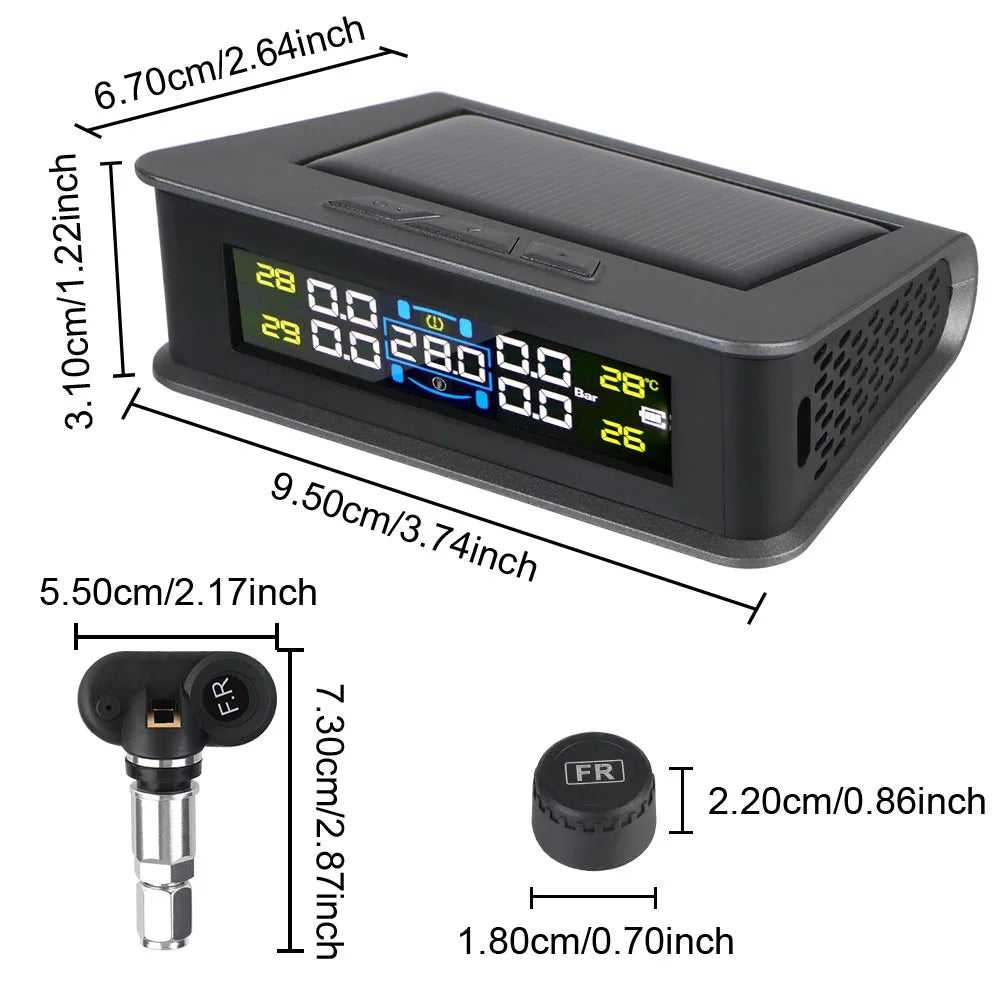 Tire Pressure Monitoring System Temperature Warning Fuel Save With 4 External Sensors Solar TPMS Car Tyre Pressure Monitor