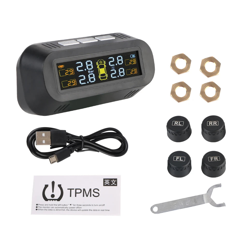 Tire Pressure Monitoring System Temperature Warning Fuel Save With 4 External Sensors Solar TPMS Car Tyre Pressure Monitor
