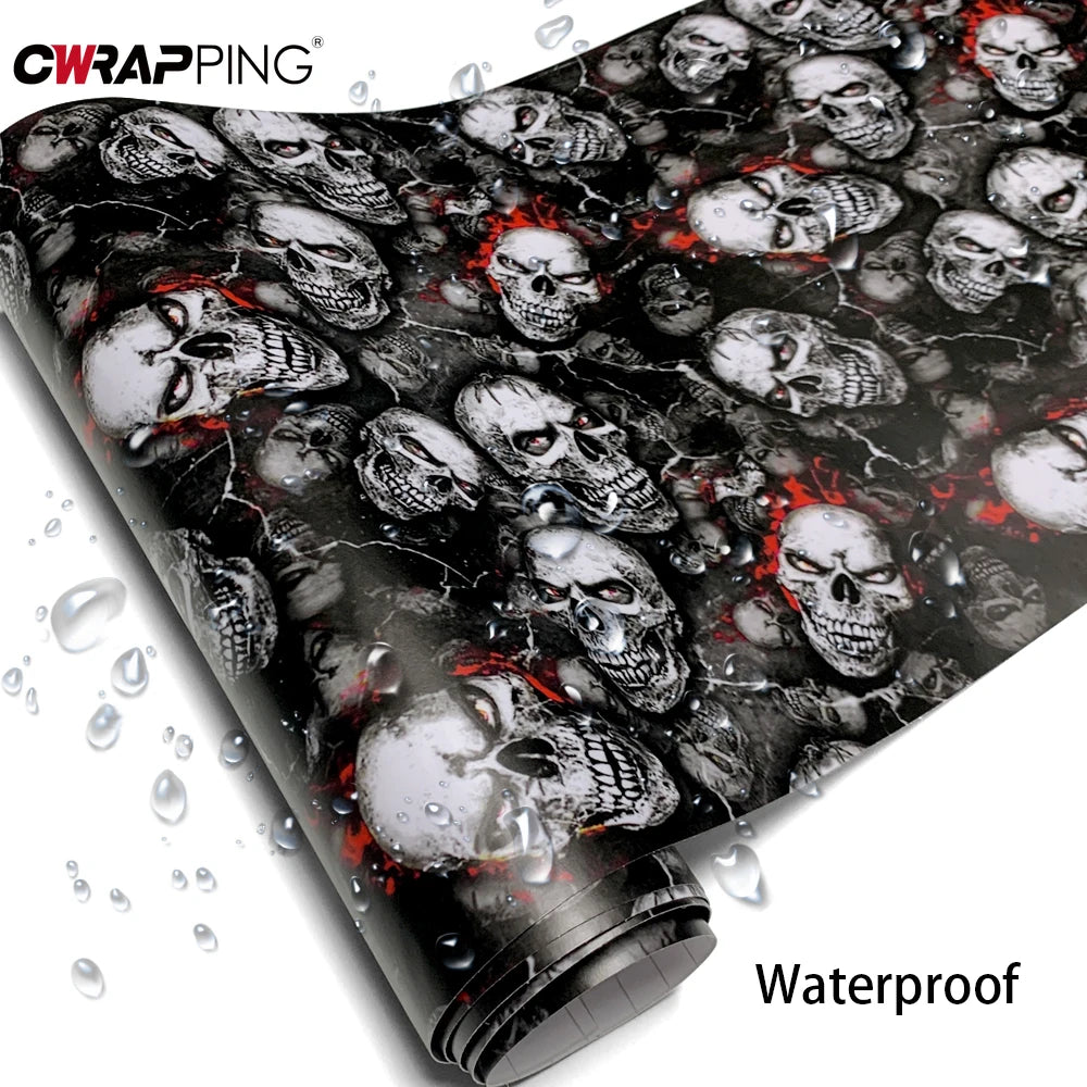 Car Stickers Wrap Vinyl Skull Cartoon Printed Auto Body Film Self-Adhesive Camo Modification Film for Motorcycle Car Accessories