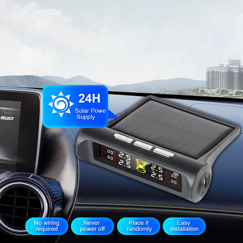 Tire Pressure Monitoring System Temperature Warning Fuel Save With 4 External Sensors Solar TPMS Car Tyre Pressure Monitor