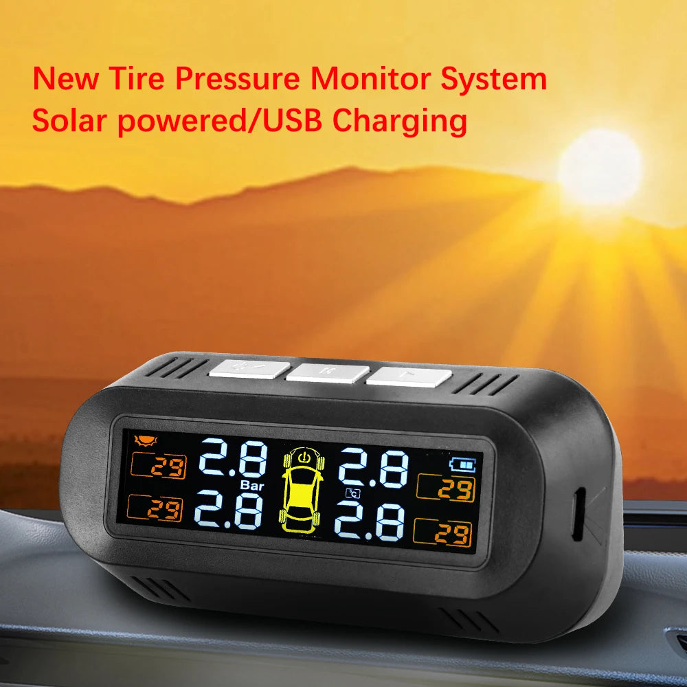 Tire Pressure Monitoring System Temperature Warning Fuel Save With 4 External Sensors Solar TPMS Car Tyre Pressure Monitor