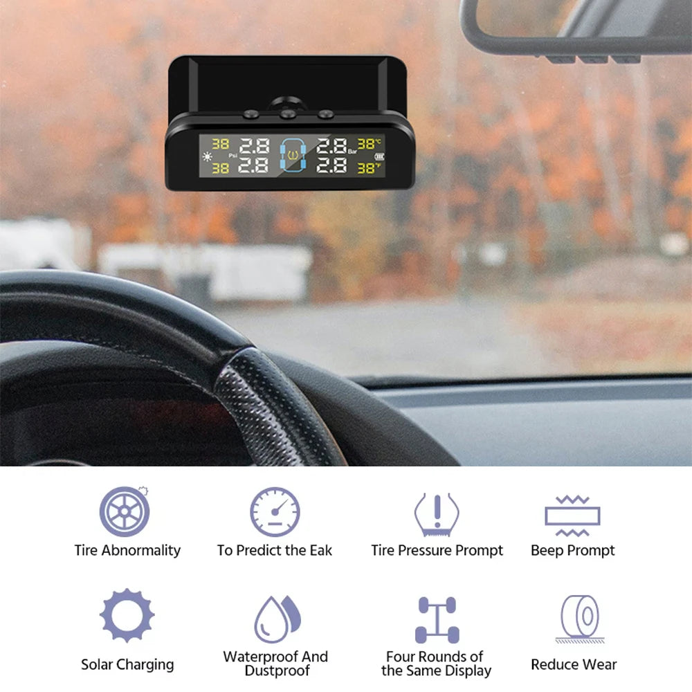 Tire Pressure Monitoring System Temperature Warning Fuel Save With 4 External Sensors Solar TPMS Car Tyre Pressure Monitor