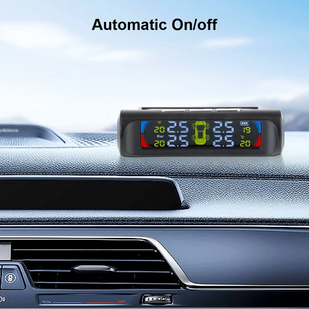 Tire Pressure Monitoring System Temperature Warning Fuel Save With 4 External Sensors Solar TPMS Car Tyre Pressure Monitor